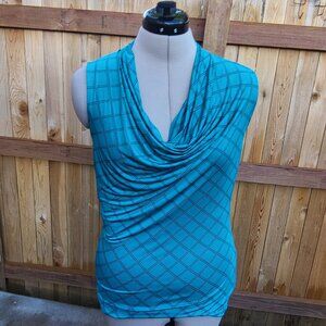 Worthington teal drape cowl neck sleeveless knit top Small